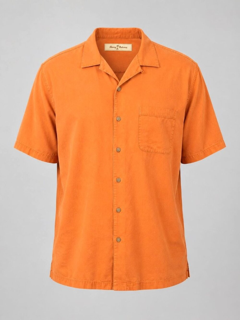 Tommy Bahama Mens Large Silk Shirt Orange Hawaiian Short Sleeve Button Front
